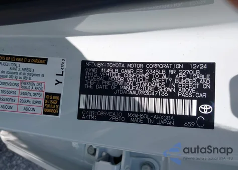 2024 Toyota Prius Xle из США, поврежденный, VIN JTDACAAU7R3047136